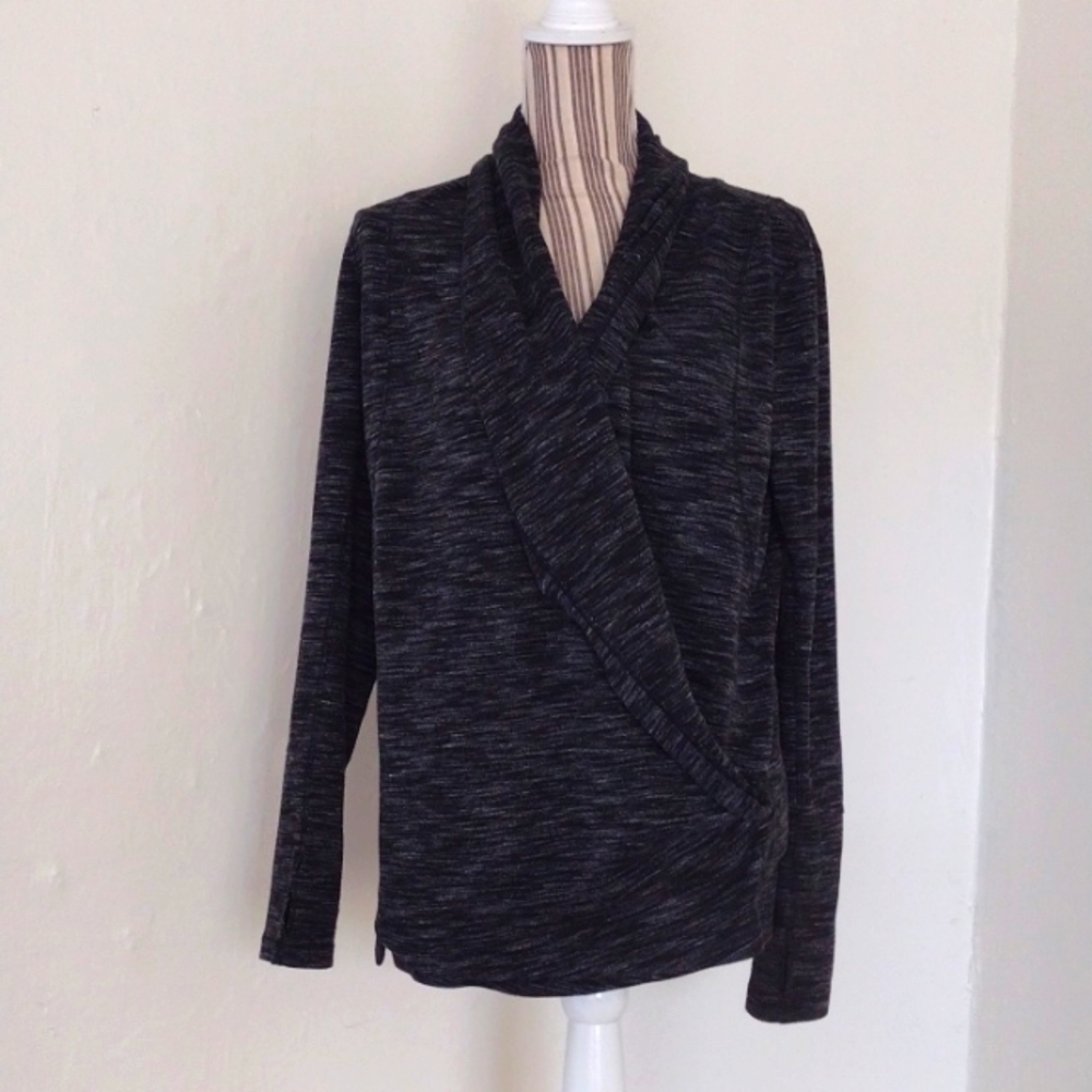 Zella Heather Black Drape Shawl Collar Cardigan Sweater Size S